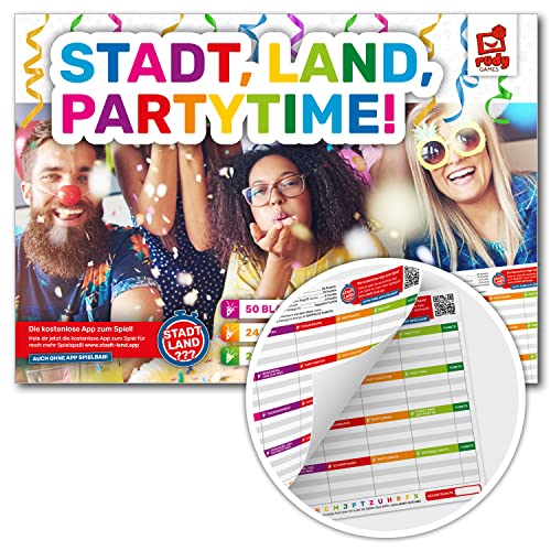 Rudy Games - Stadt, Land, Partytime - Stadt, Land, Fluss Vorlage Block für Kinder und Familien - Partyspiel | Familienspiel | Mitbringsel