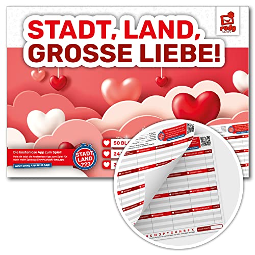 Rudy Games - Stadt, Land, Grosse Liebe - Stadt, Land, Fluss Vorlage Block für Pärchen, Ehepartner und Verliebte - Geschenkidee für Hochzeit | Valentinstag | Jahrestag | Geburtstag